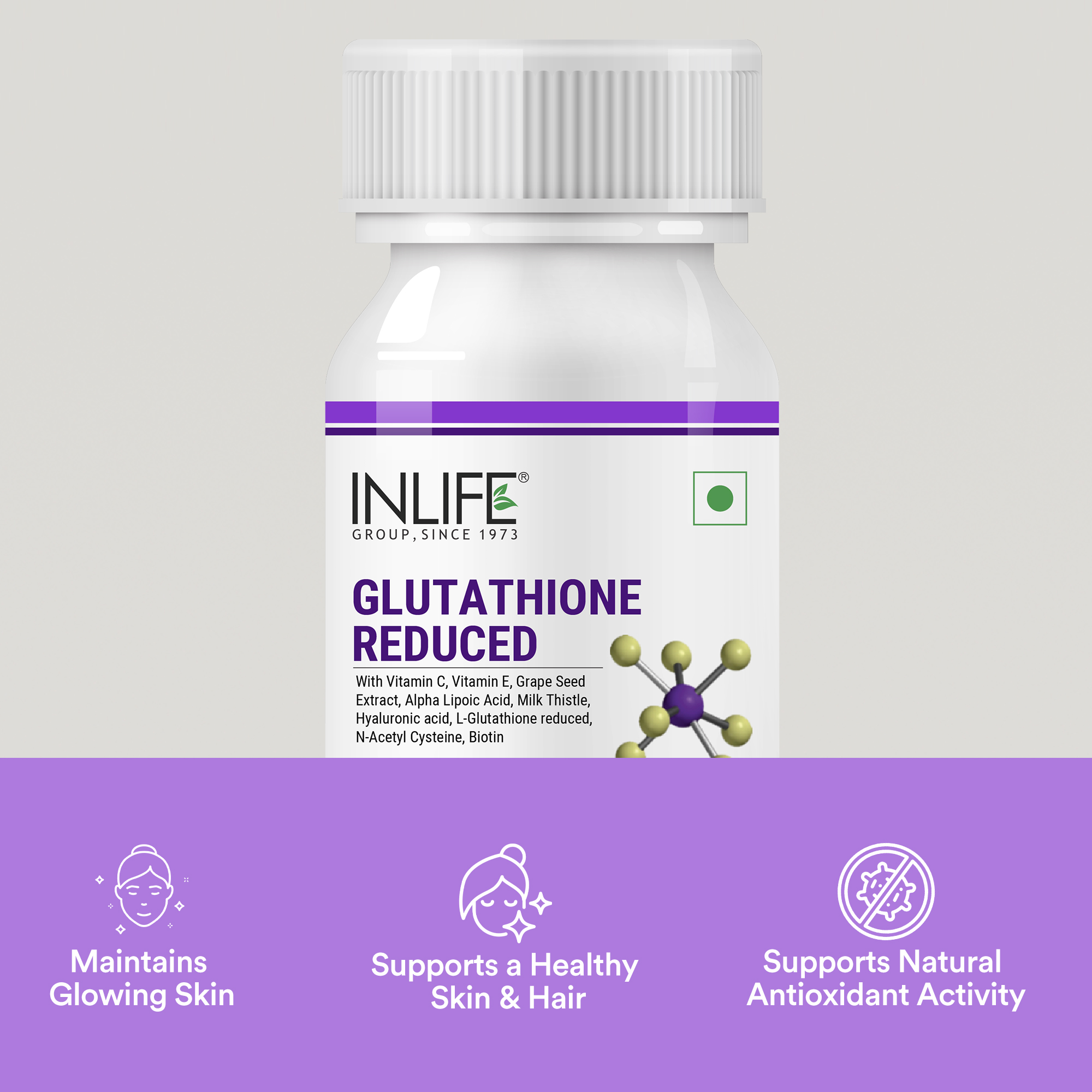 Inlife L-Glutathione Reduced 500mg | Grape Seed Extract, Vitamin C,  Hyaluronic Acid Veg Capsule: Buy bottle of 30.0 vegicaps at best price in  India