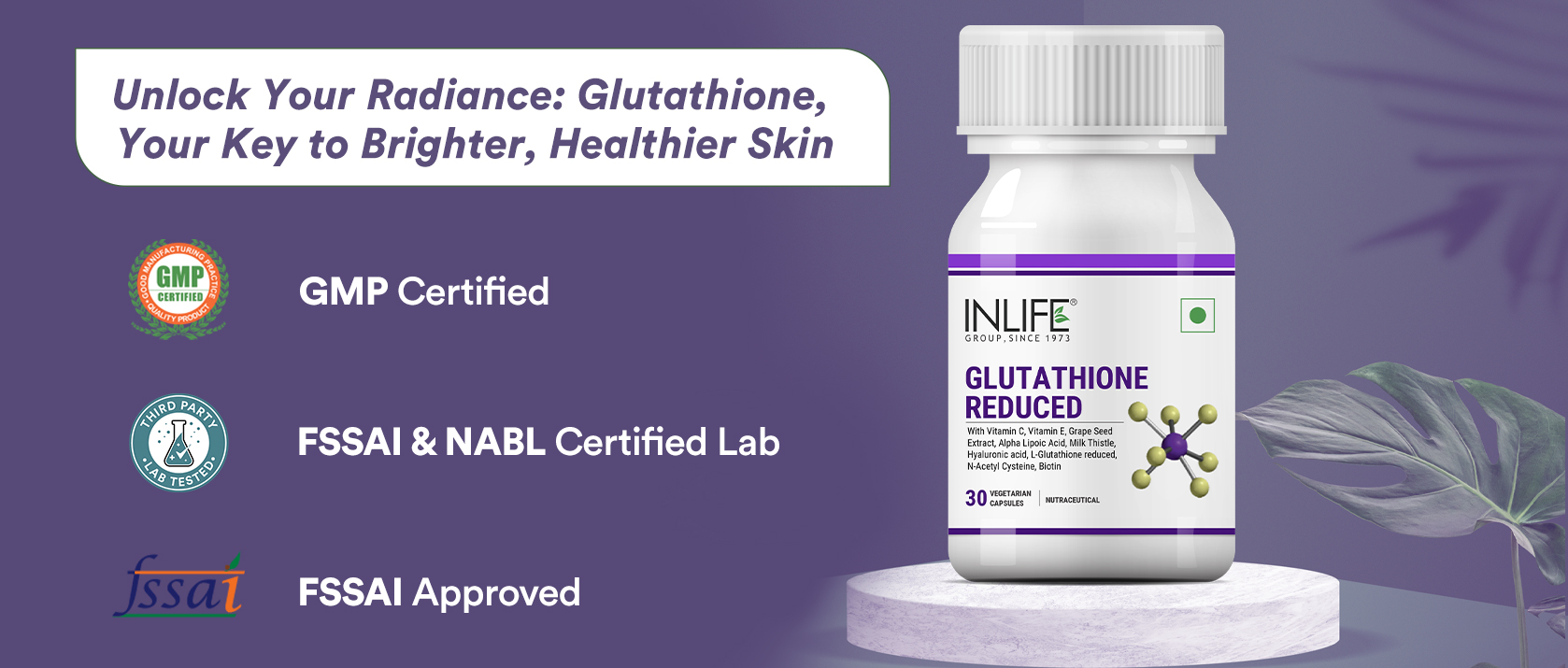 Inlife L-Glutathione Reduced 500mg | Grape Seed Extract, Vitamin C,  Hyaluronic Acid Veg Capsule: Buy bottle of 30.0 vegicaps at best price in  India | 1mg