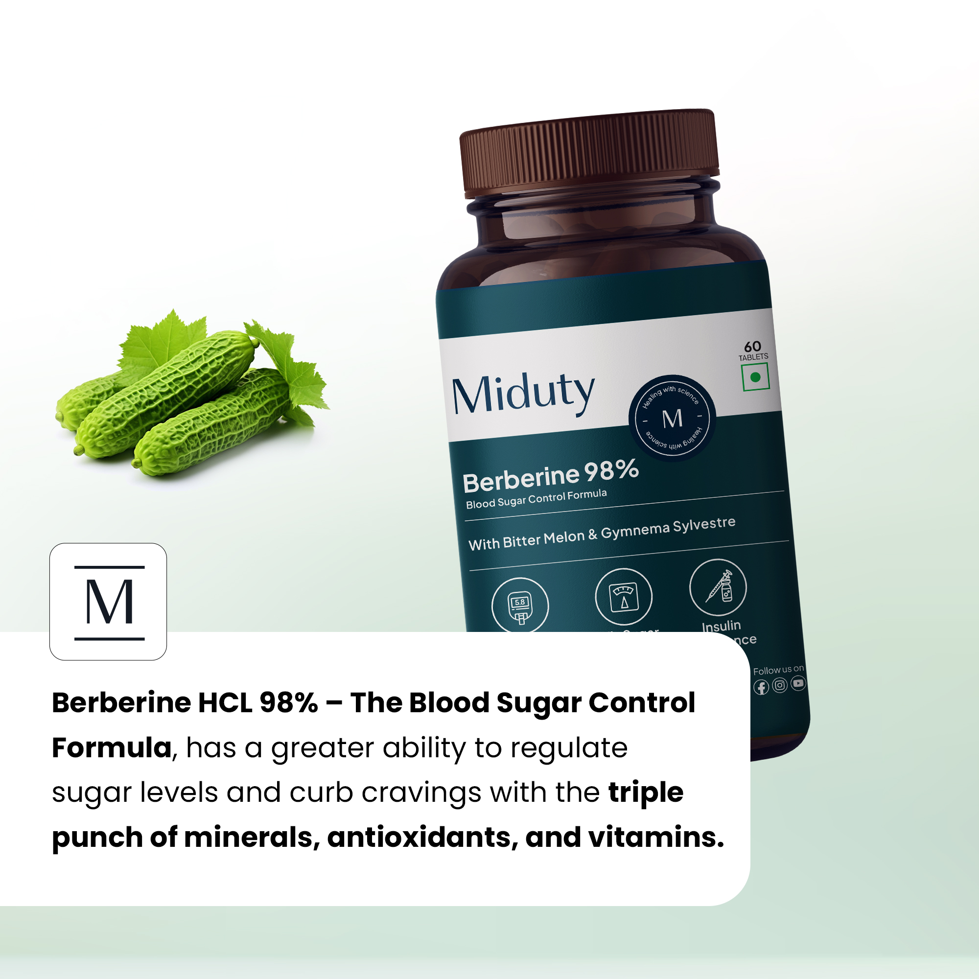 Miduty Berberine 98% with Vit B12 - Diabetes - Weight Loss - Blood Sugar Tablet: Buy bottle of 60.0 tablets at 𝗯𝗲𝘀𝘁 𝗽𝗿𝗶𝗰𝗲 in India | 1mg