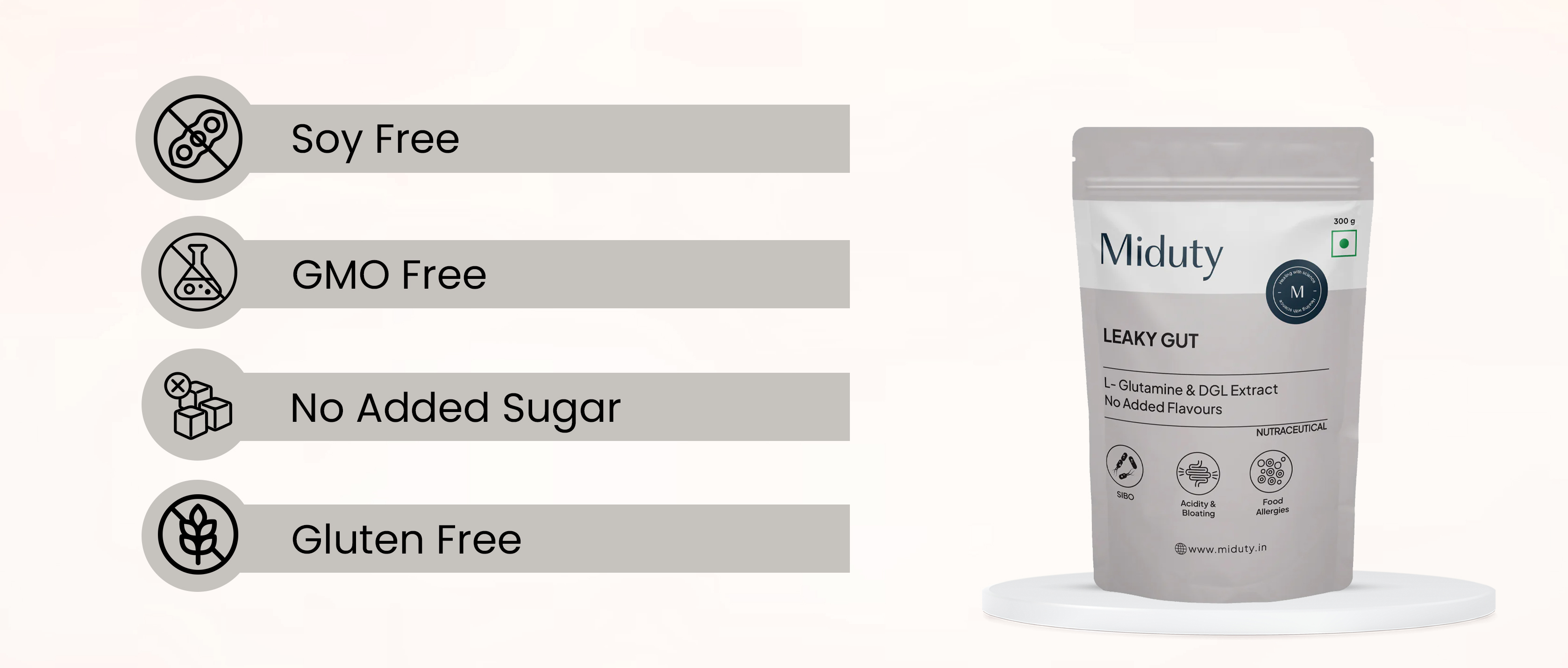 Miduty Leaky Gut Support | L-Glutamine, Acidity, Bloating, Digestion  ,Probiotic Powder: Buy packet of 300.0 gm Powder at best price in India |  1mg
