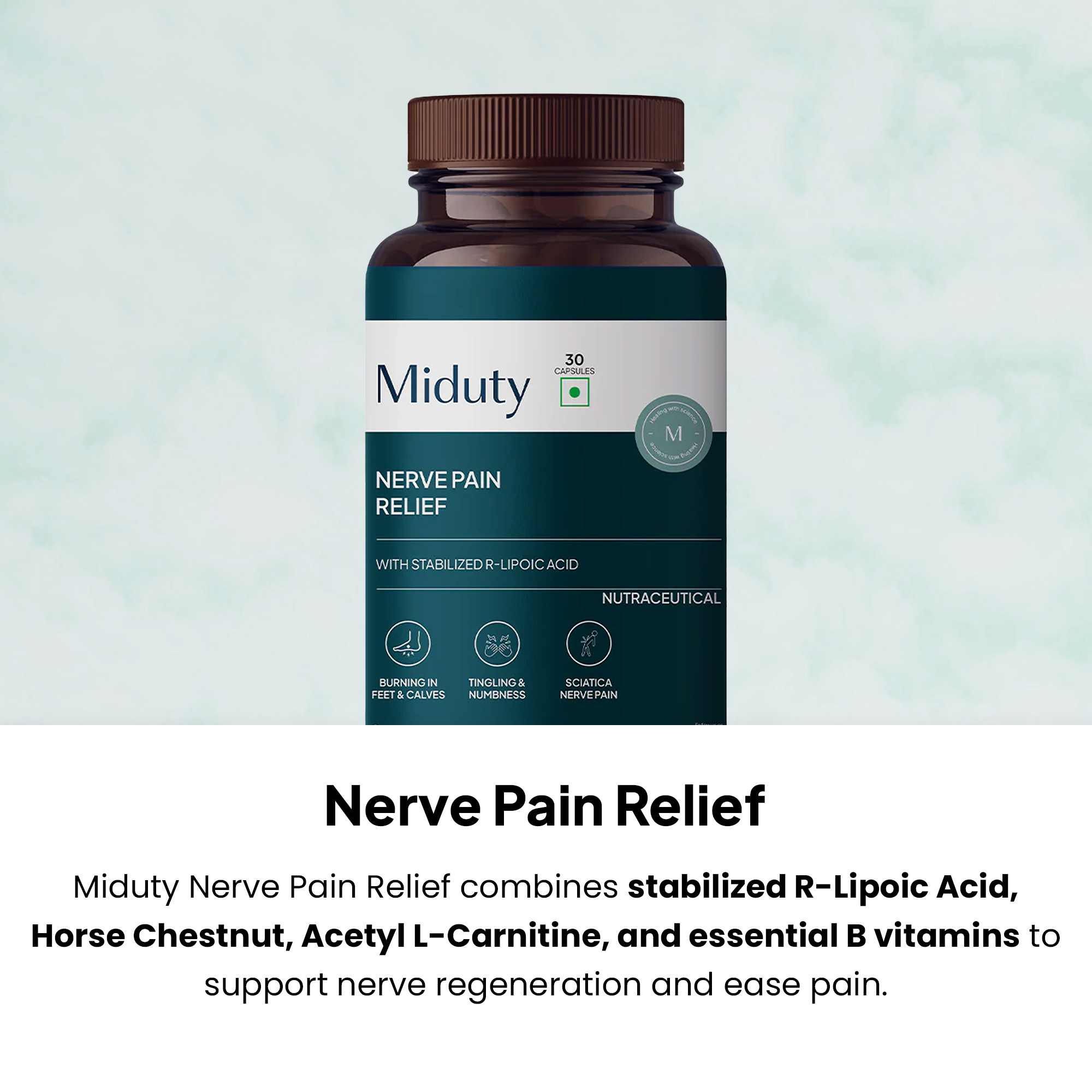 Miduty Nerve Pain Relief Capsule | Alpha Lipoic Acid-B Vitamins Neuropathy  Support: Buy bottle of 30.0 capsules at 𝗯𝗲𝘀𝘁 𝗽𝗿𝗶𝗰𝗲 in India