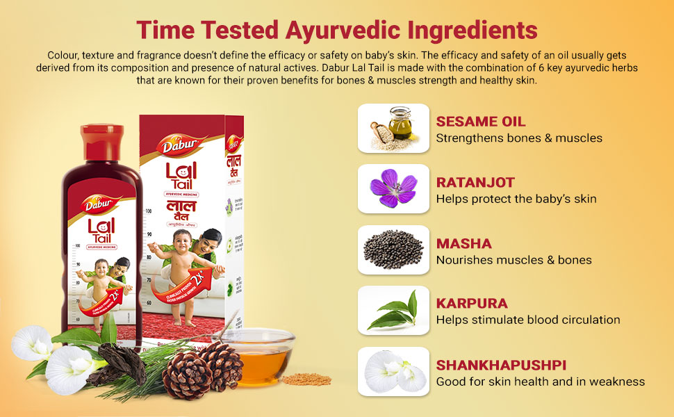 Dabur Lal Tail Ayurvedic Baby Massage Oil Supports Baby's Bone