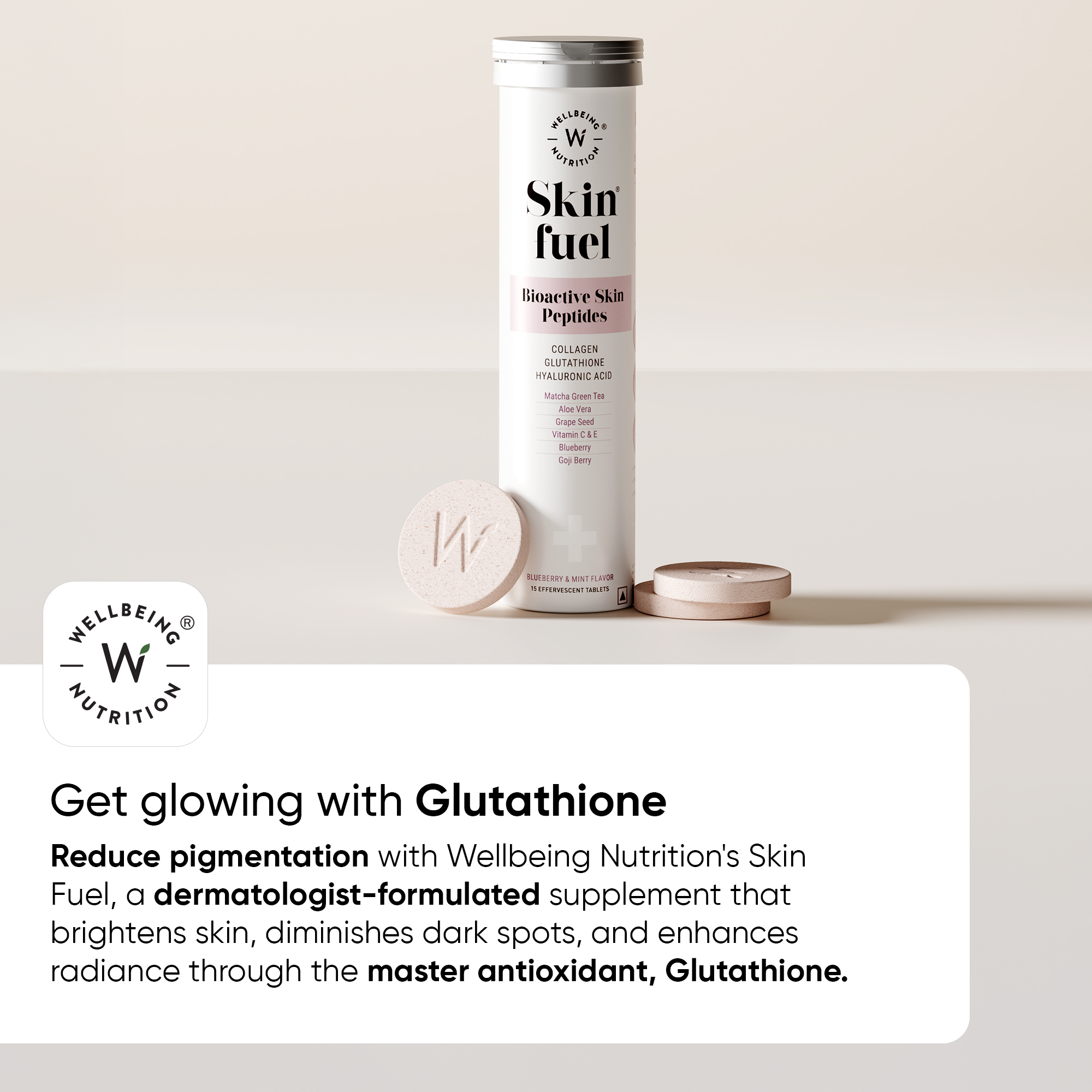 Wellbeing Nutrition Skin Fuel Liposomal Glutathione | Vit C,E | Radiance &  Pigmentation | Flavour Blueberry & Mint: Buy box of 1.0 Bottle at best  price in India | 1mg