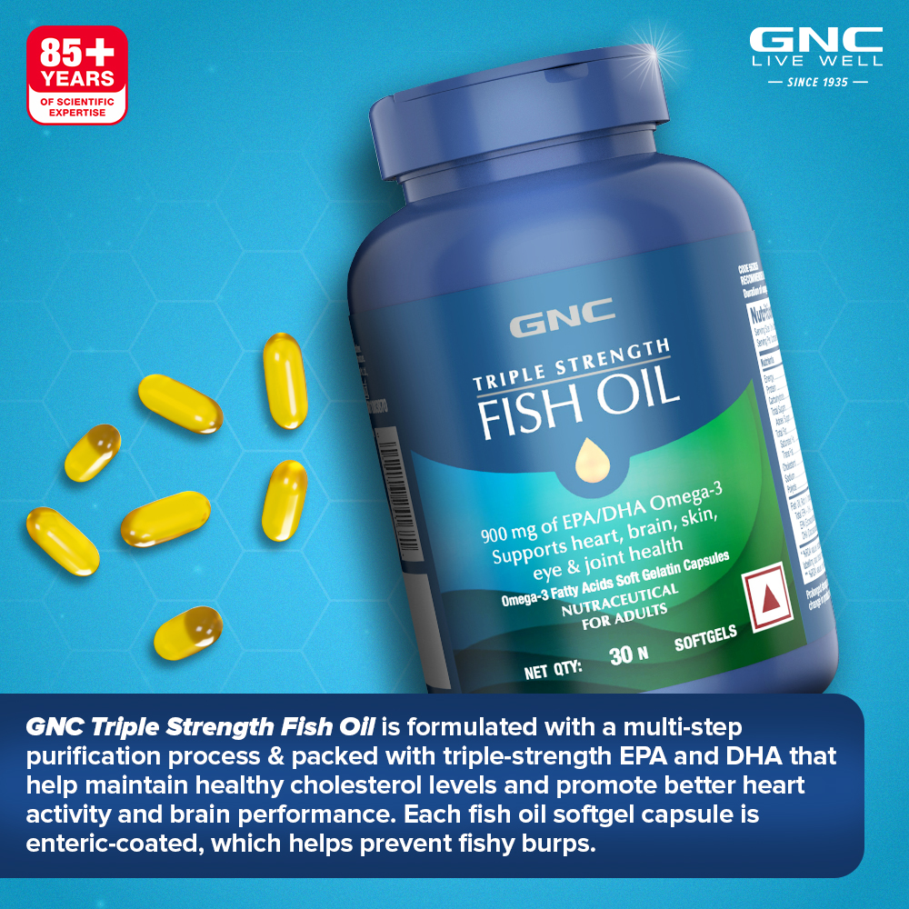GNC Triple Strength Fish Oil Soft Gelatin Capsules with Omega 3 Fatty ...