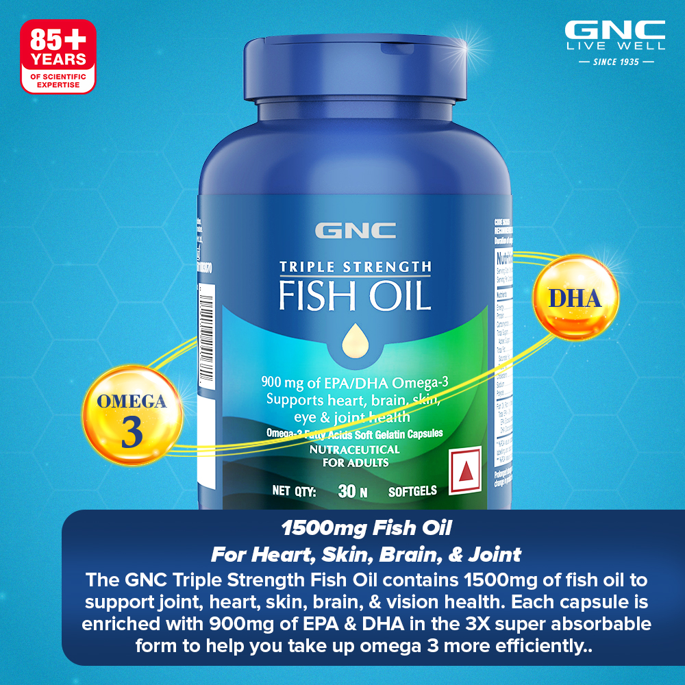 GNC Triple Strength Fish Oil Soft Gelatin Capsules with Omega 3 Fatty ...