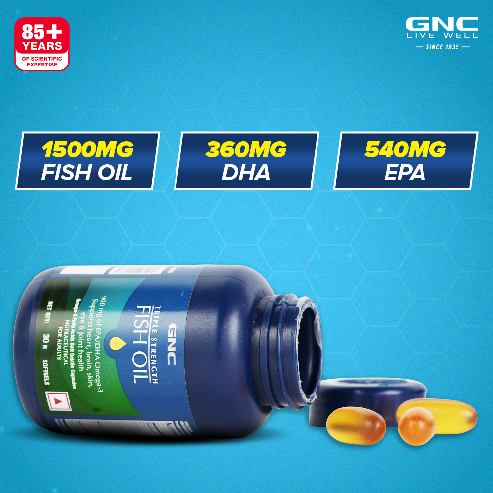GNC Triple Strength Fish Oil Soft Gelatin Capsules with Omega 3 Fatty ...