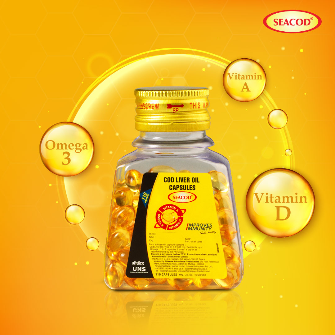 Seacod Cod Liver Oil Capsule | Omega-3, Vitamins D & A | Immune & Heart ...