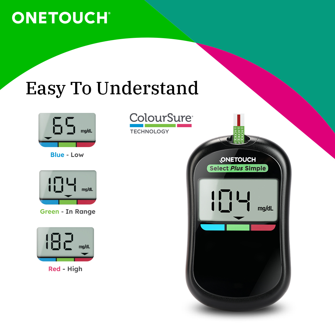 OneTouch Select Plus Simple Glucometer with 10 Free Strips Black ...